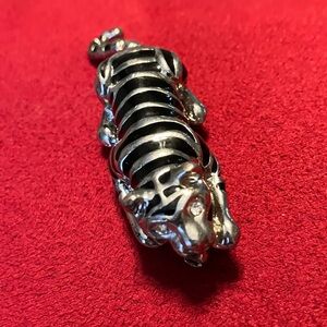 Silver and Black Enamel Tiger Brooch